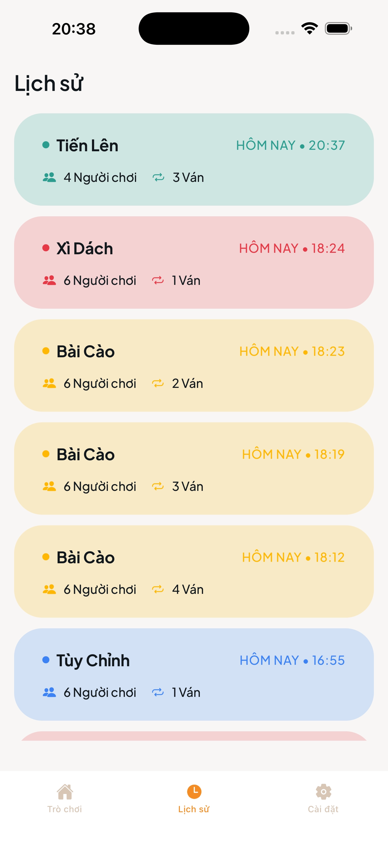 Màn hình lịch sử